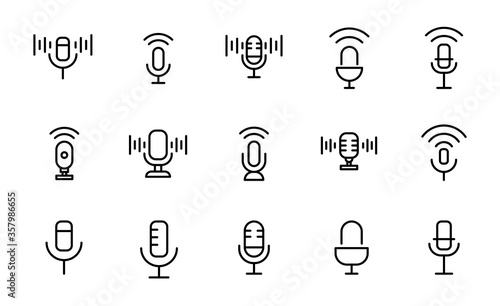 Stroke line icons set of microphone.