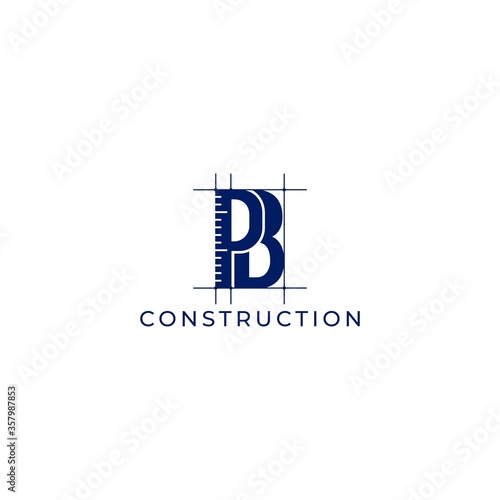 PB Blueprint Ruler Logo Design Vector