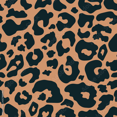 Trendy leopard seamless pattern. Hand drawn wild animal cheetah skin dark brown texture for fashion print design, fabric, textile, cover, wrapping paper, background, wallpaper. Vector illustration