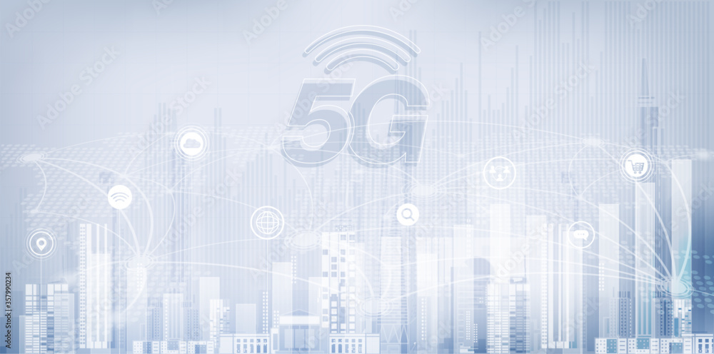 5G network wireless internet Wi-fi connection. Smart city and communication network concept. High speed, broadband telecommunication. vector design.