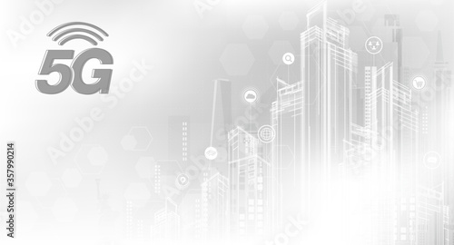 5G network wireless internet Wi-fi connection. Smart city and communication network concept. High speed, broadband telecommunication. vector design.