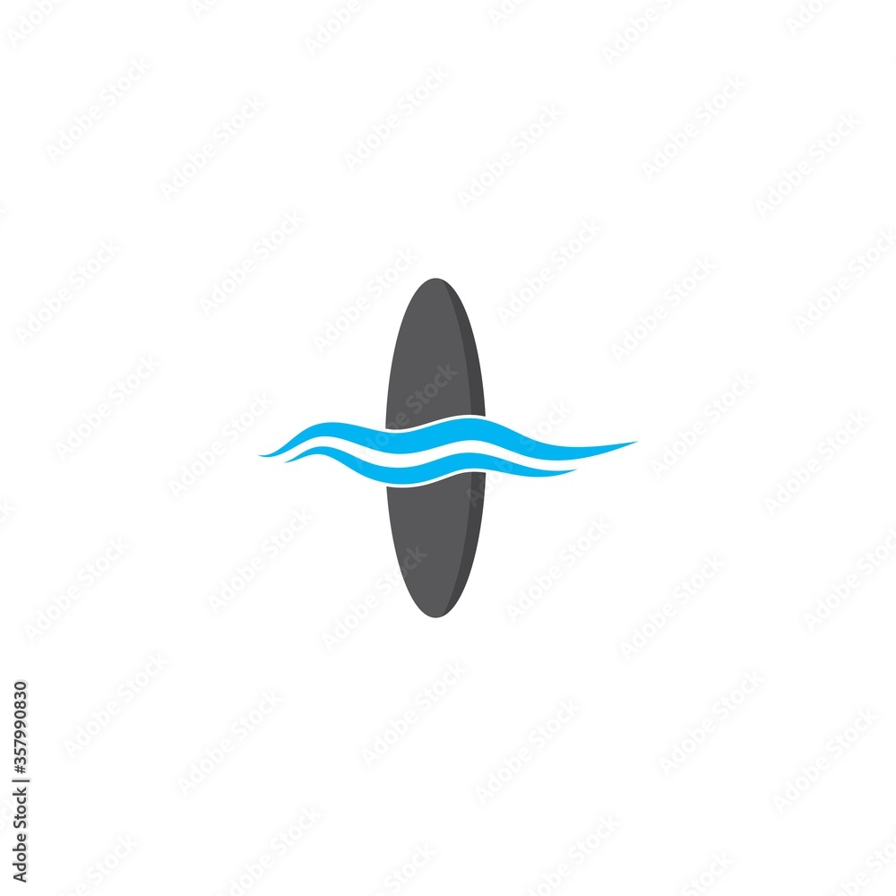 Fototapeta premium Surf board logo with waterwave vector icon