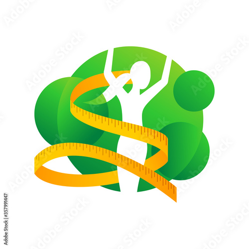Diet logo - Intermittent fasting special dieting pictogram (for icon or logo template) - slim fitness female silhouette winded by measuring tape - isolated modern emblem