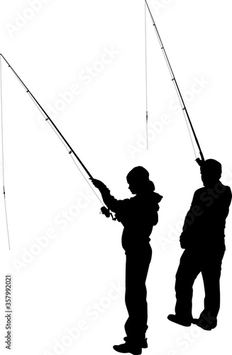two fishermen silhouettes isolated on white