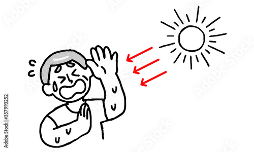 太陽の熱、紫外線を浴びるシニア男性（シンプル）