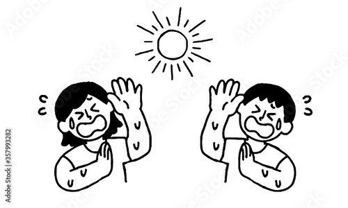 太陽の熱、紫外線を浴びる男女（シンプル）