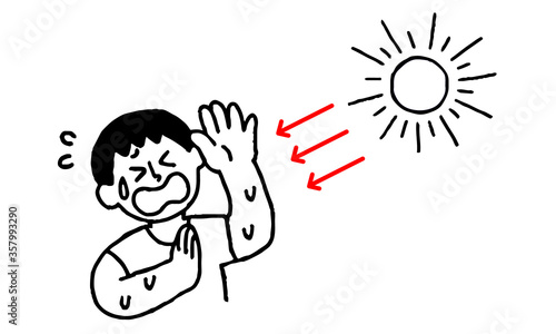 	太陽の熱、紫外線を浴びる男性（シンプル）