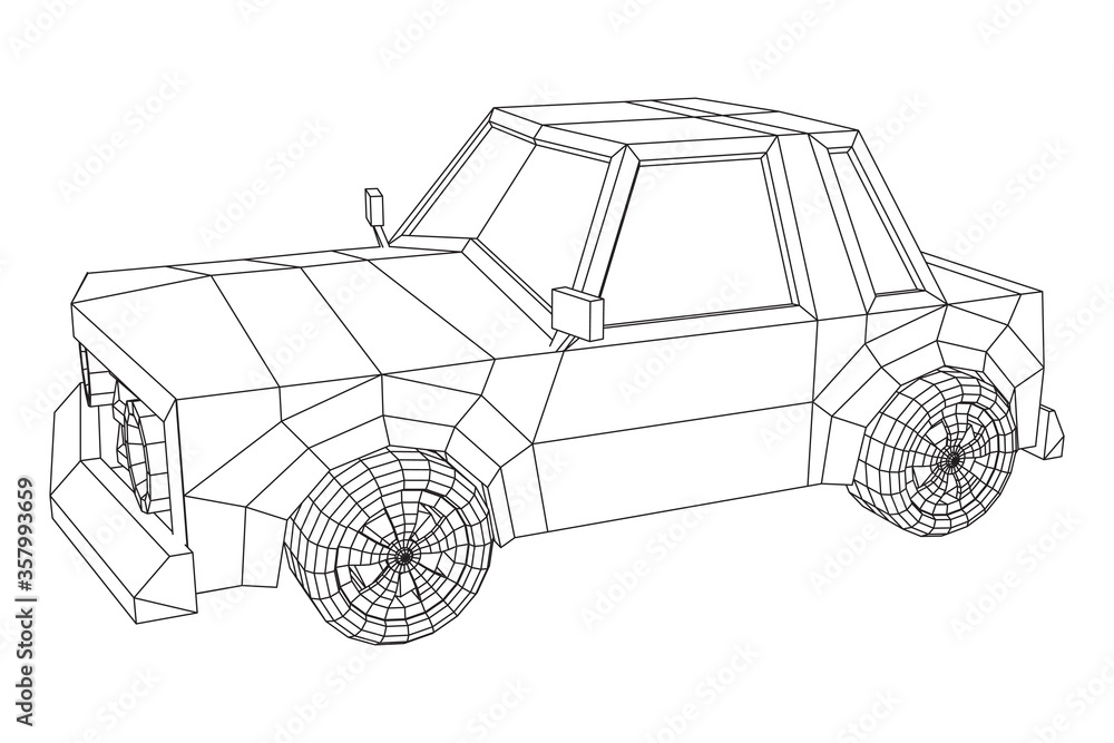 Fototapeta premium Car sedan vehicle personal transport. Automobile transportation concept. Wireframe low poly mesh vector illustration.