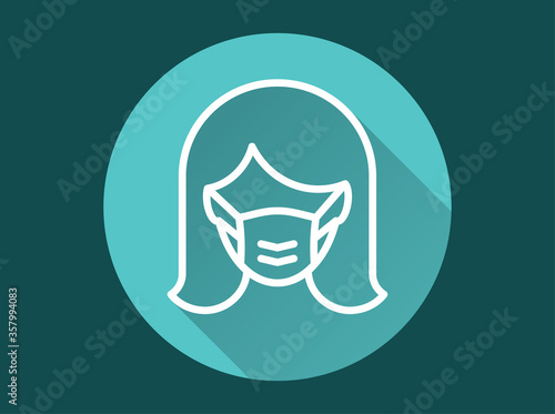 Woman in medical face mask icon for graphic and web design.