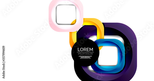 Square geometric vector abstract background, dynamic modern minimal template. Multicolored square shapes with round corners overlapping each other