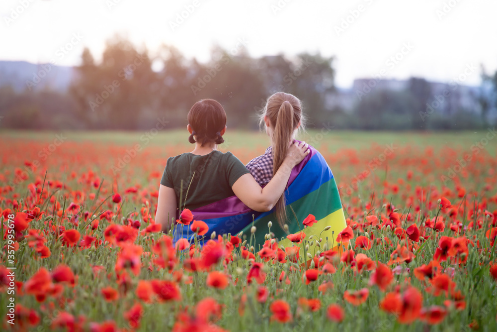 Young woman with LGBT flag. Young woman with LGBT flag.