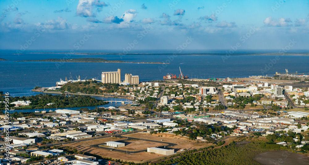 Port city of Gladstone with the Coral Sea in the distance