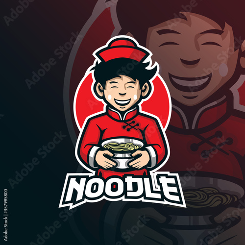 noodle mascot logo design vector with modern illustration concept style for badge, emblem and t shirt printing. noodle resto illustration.