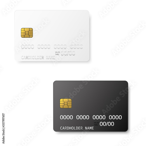 Credit plastic card with emv chip. Mock up. Vector