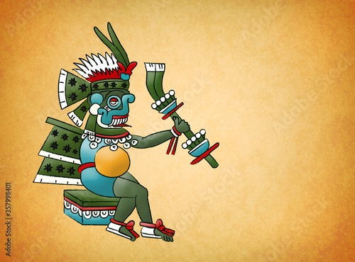 Obraz na plátně Tlaloc Mayan Aztec Deity of water and rain Illustration.
