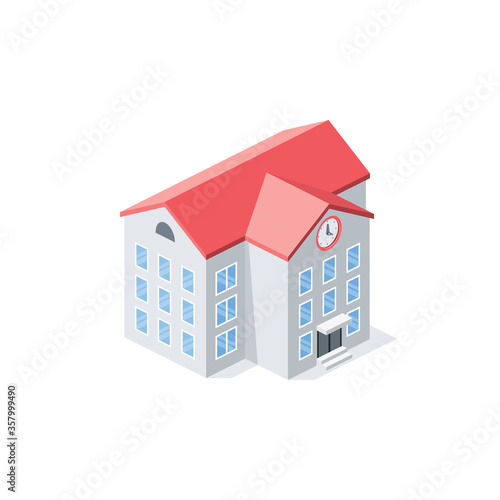 School building. Vector 3d isometric, color web icon, new flat style. Creative illustration design, isolated graphic idea for infographics.