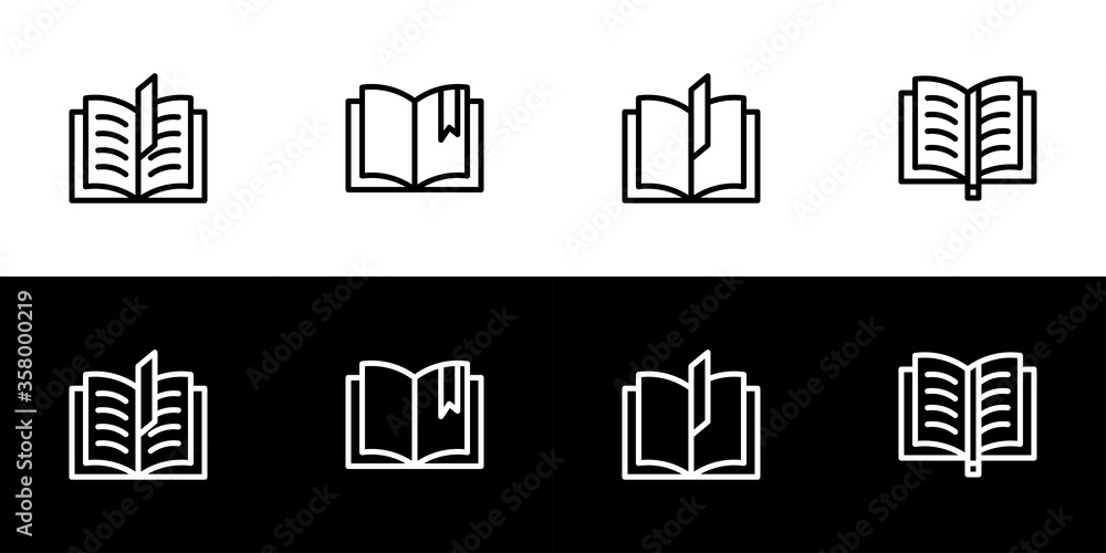 Bookmark book icon set. Flat design icon collection isolated on black and white background. Bookmark book icon set. Flat design icon collection isolated on black and white background.