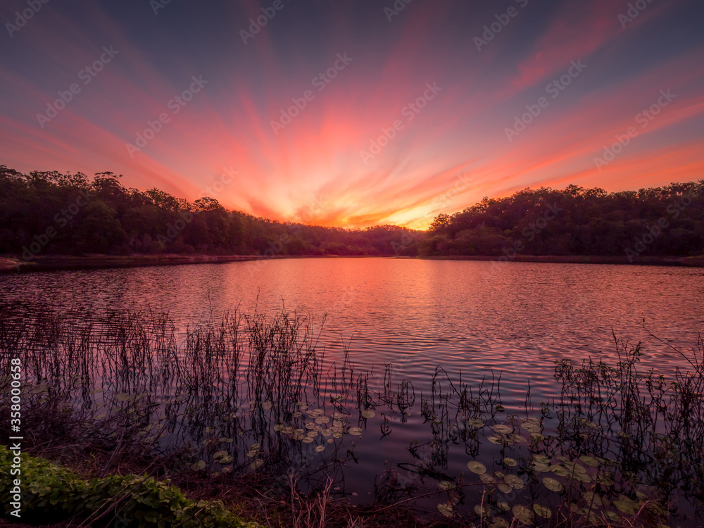Beautiful Lakeside Sunset with Colourful Sky and Reflections