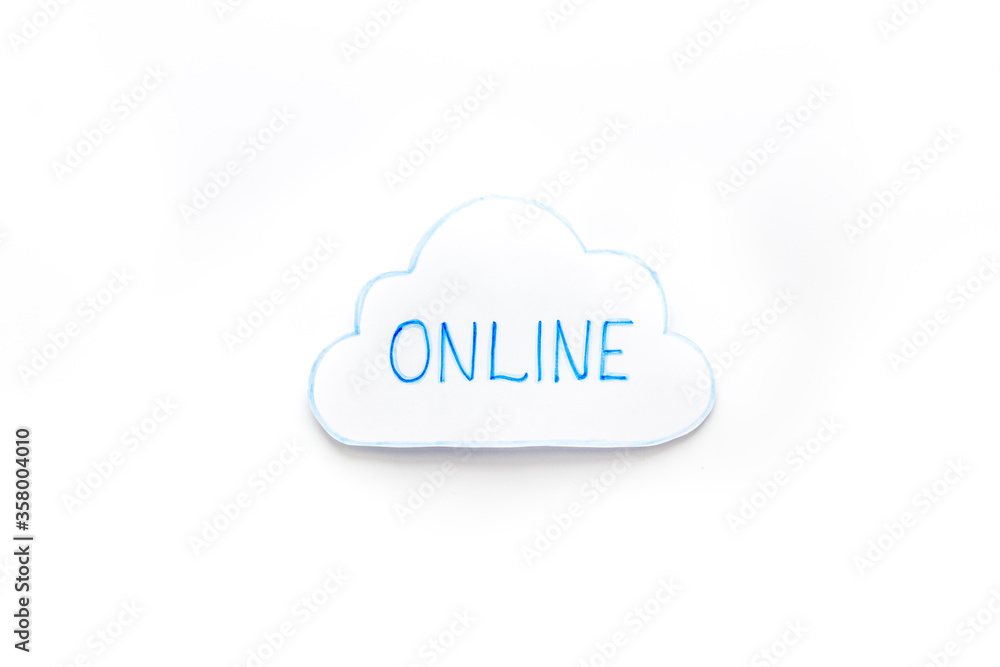 Cloud online networking concept. Paper bubble on white workplace Cloud online networking concept. Paper bubble on white workplace