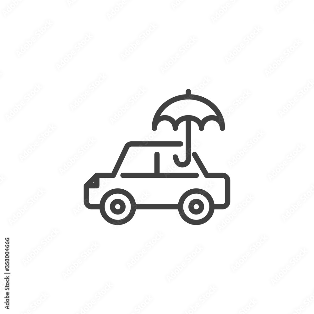 Car insurance line icon. linear style sign for mobile concept and web design. Car and umbrella outline vector icon. Symbol, logo illustration. Vector graphics