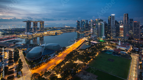 Panorama of Singapore skyline, Marina bay - Aerial view