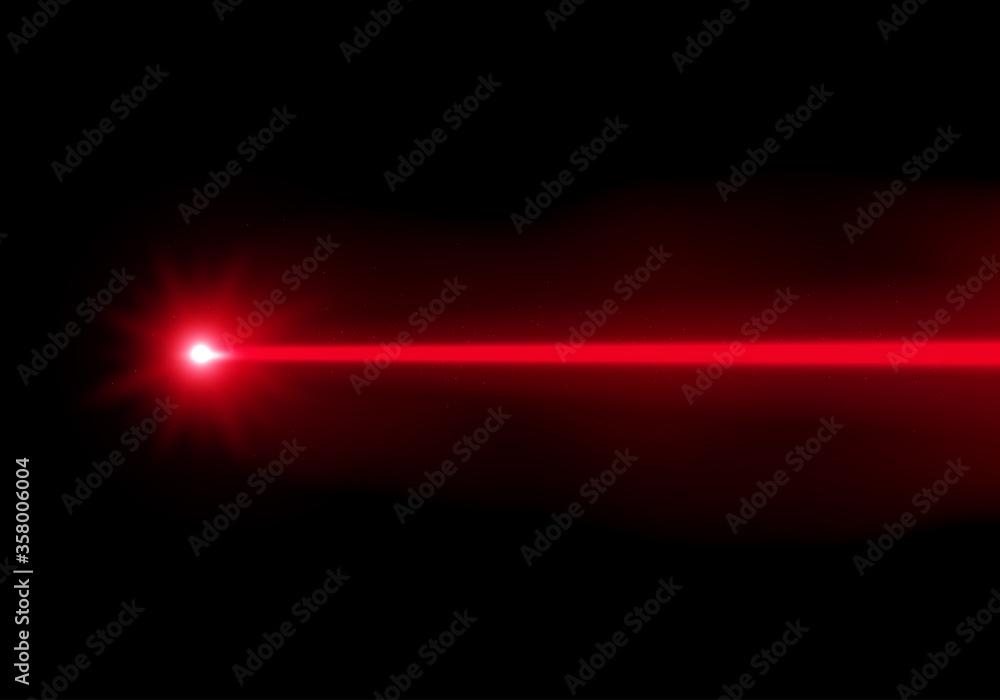 Red laser beam ray on transparent background. Realistic vector illustration - obrazy, fototapety, plakaty 