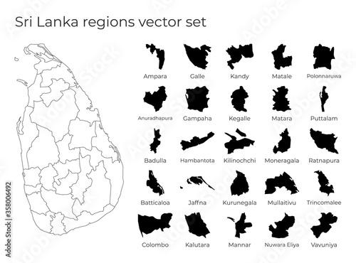 Sri Lanka map with shapes of regions. Blank vector map of the Country with regions. Borders of the country for your infographic. Vector illustration.