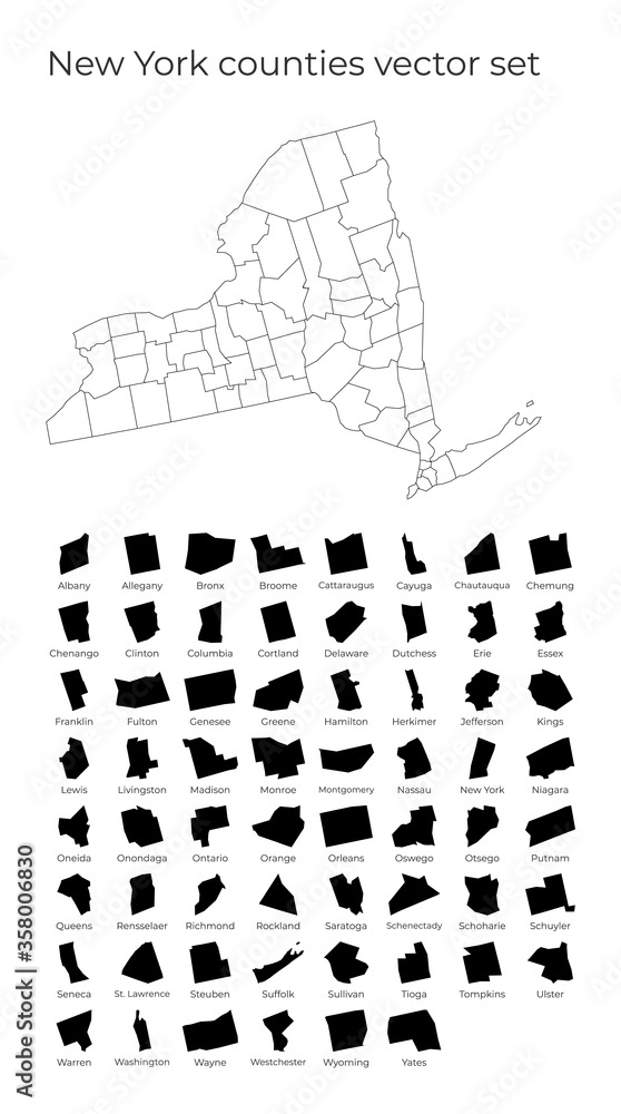 New York map with shapes of regions. Blank vector map of the Us State ...