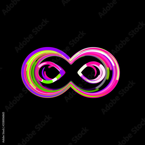 Symbol infinity from multi-colored circles and stripes. UFO Green, Purple, Pink