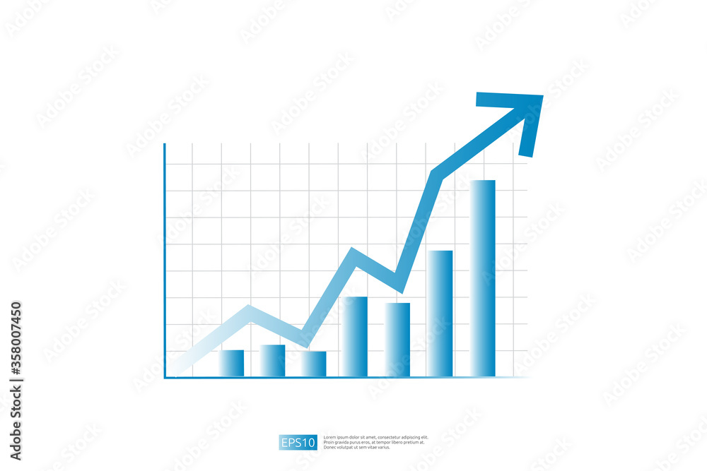 Increase profit sales diagram. business chart growth in flat style design. increasing graph investment revenue with line arrow vector illustration concept to success Increase profit sales diagram. business chart growth in flat style design. increasing graph investment revenue with line arrow vector illustration concept to success
