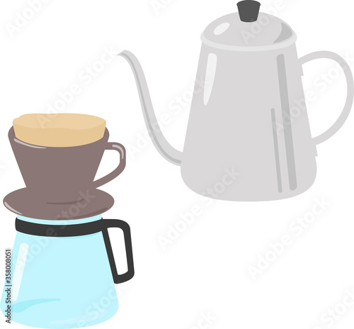 ドリップコーヒー用のドリッパーとケトル