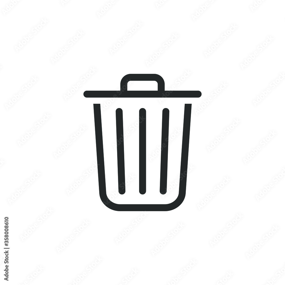 Trashcan icon. Carbage can symbol. Flat shape delete sign. Trash container and recycling bin logo. Vector illustration image. Isolated on white background. Trashcan icon. Carbage can symbol. Flat shape delete sign. Trash container and recycling bin logo. Vector illustration image. Isolated on white background.