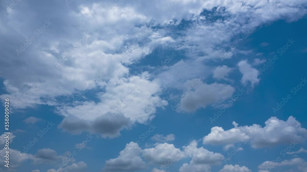 Blue sky and puffy clouds in day time. Round fluffy clouds move fast horizontal in clear day sky. Beautiful clouds, clean atmosphere, summer time lapse. Blue sky and puffy clouds in day time. Round fluffy clouds move fast horizontal in clear day sky. Beautiful clouds, clean atmosphere, summer time lapse.