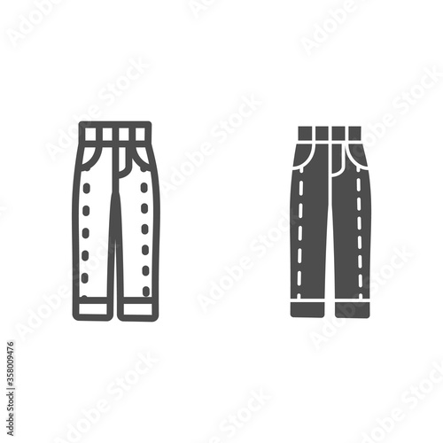 Jeans line and solid icon, Casual clothing concept, Men jeans or pants sign on white background, denim trousers icon in outline style for mobile concept and web design. Vector graphics.