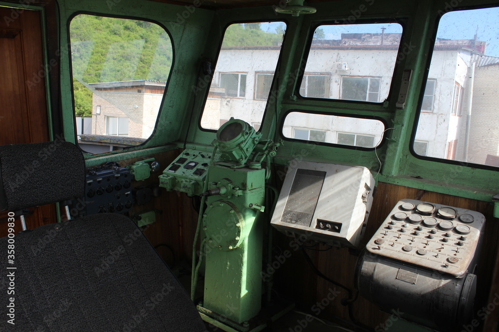 steering cabin of an old barge steering cabin of an old barge