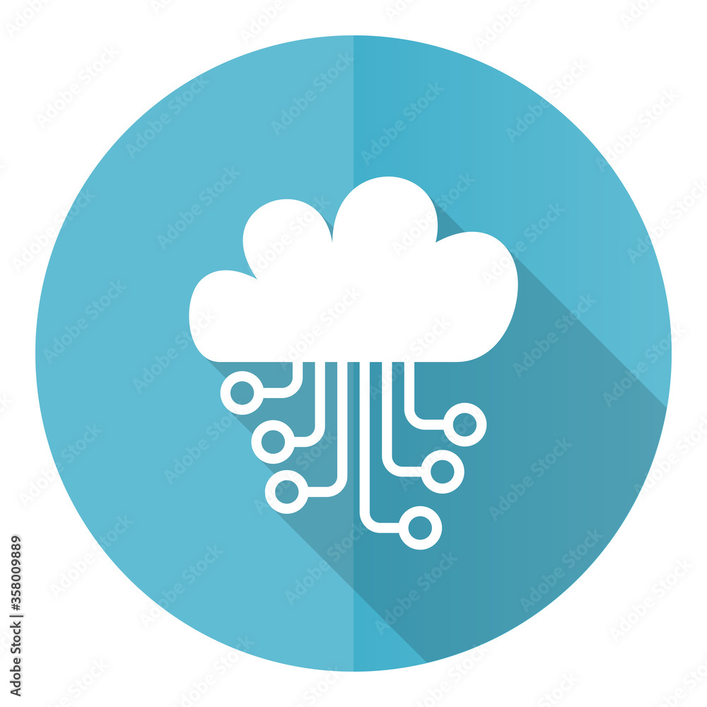 Cloud computing blue round flat design vector icon isolated on white background, technology, circuit, data illustration in eps 10 Cloud computing blue round flat design vector icon isolated on white background, technology, circuit, data illustration in eps 10