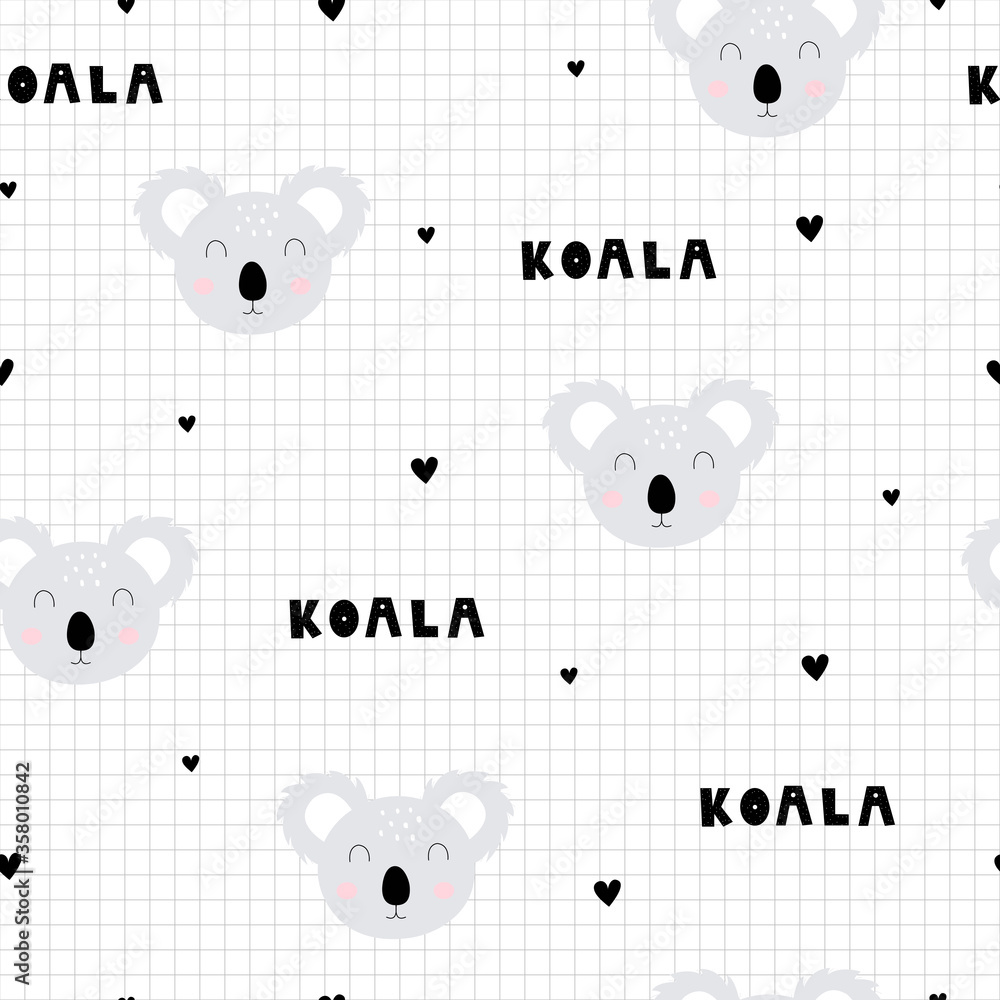 Seamless pattern Koala animal cartoon background and has a square grid