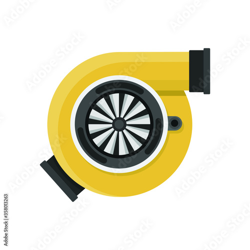 Car engine turbo flat style isolated on white. Industrial object concept vector for your design work, presentation, website or others.