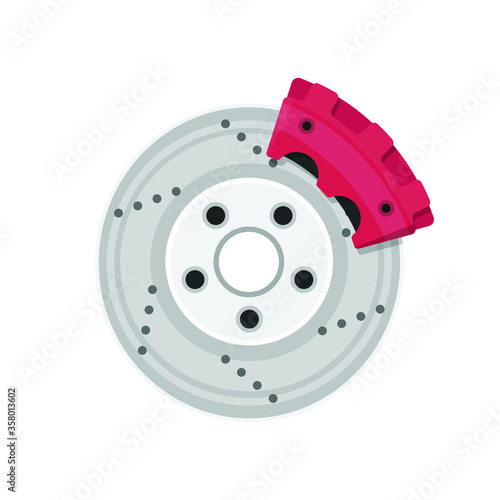 Car brake flat style isolated on white. Industrial object concept vector for your design work, presentation, website or others.