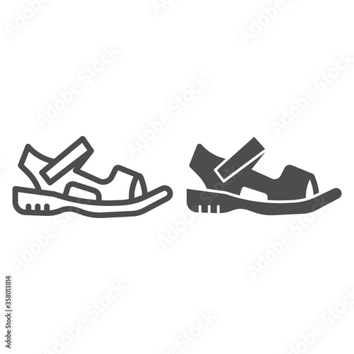 Sandals line and solid icon, Summer shoes concept, Sandal sign on white background, light summer shoe icon in outline style for mobile concept and web design. Vector graphics.