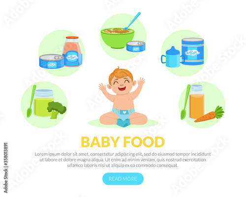 Baby Food Landing Page Template, Healthy First Meal for Toddlers, Organic Kids Menu, Infant Nutrition Vector Illustration