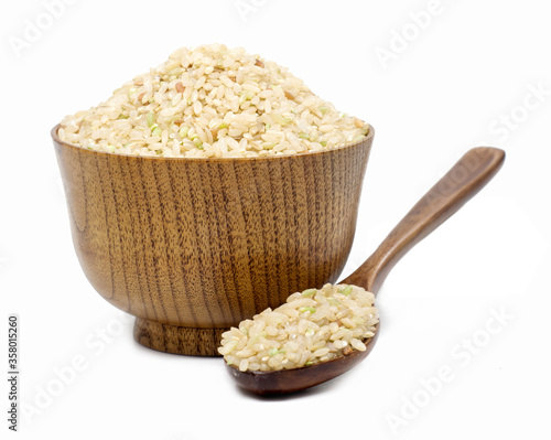 rice in a wooden bowl