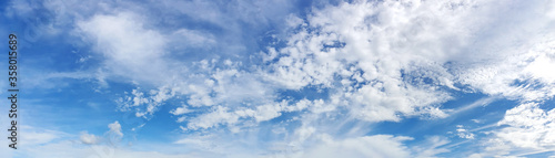 Blue sky panorama with cloud on a sunny day. Beautiful 180 degree panoramic image.