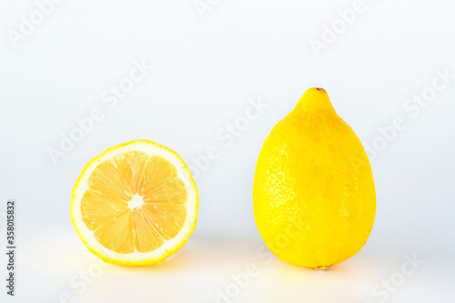 Lemon fruit slice isolated on white background.