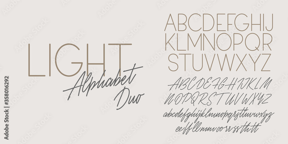 Script and sans light duo font design. Vector alphabets. Script and sans light duo font design. Vector alphabets.