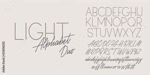 Script and sans light duo font design. Vector alphabets.