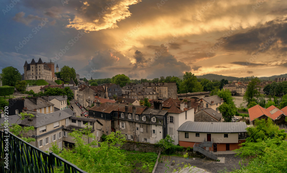 view of the city of Pau, french town in Aquitaine