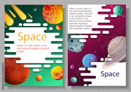 Planets and satellites. Solar system. Vector design. Stock illustration.