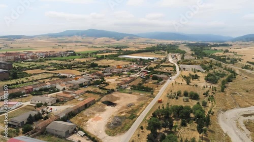 Panoramic view of  Santo Domingo de la Calzada, village and fields in La Rioja,Spain. Drone Footage photo