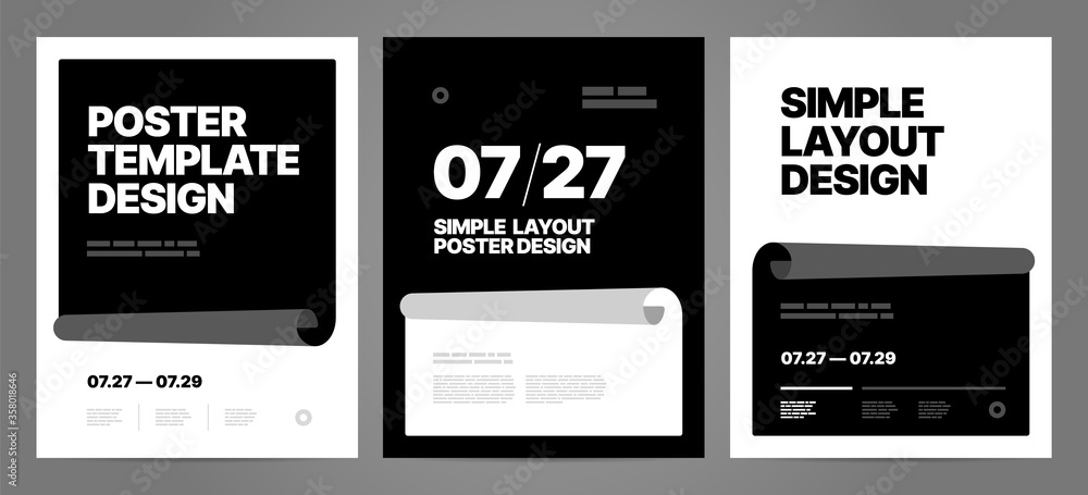 Plakat Simple template design with page curl. Design for poster, flyer or cover. Black and white color.